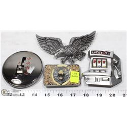 LOT OF 4 ASSORTED METAL BELT BUCKLES