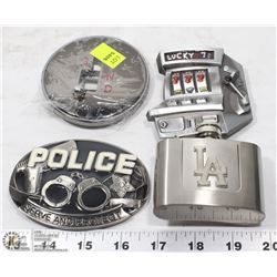 LOT OF 4 ASSORTED METAL BELT BUCKLES