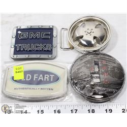 LOT OF 4 ASSORTED METAL BELT BUCKLES