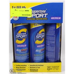 BOX OF 3 CANS OF COPPERTONE SPORT SPRAY
