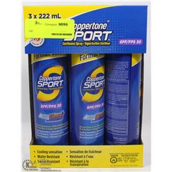 BOX OF 3 CANS OF COPPERTONE SPORT SPRAY