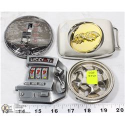 LOT OF 4 METAL BELT BUCKLES