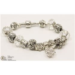 PANDORA STYLE BRACELET WITH CLEAR & SILVER COLOR