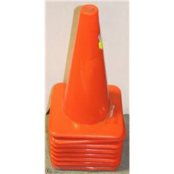 LOT OF 8 HIGH VISIBILITY ORANGE PYLONS 18" H