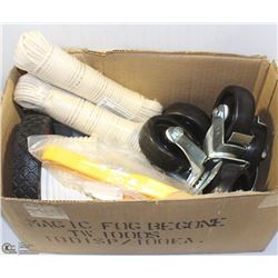 LOT OF ASSTD HARDWARE-7" WHEEL, 2-100' COTTON