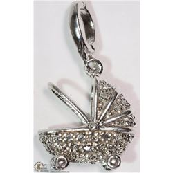 #3-STERLING SILVER DIAMOND BABY CARRIAGE CHARM