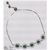 Image 2 : #4-STERLING SILVER EMERALD ADJUSTABLE BRACELET