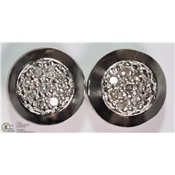 #14-STERLING SILVER 9 DIAMOND STUD EARRINGS
