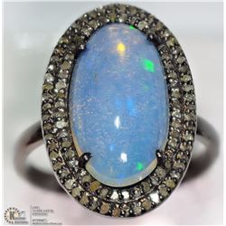 #15-ST SILVER OPAL & DIAMOND VINTAGE STYLE RING