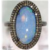 Image 2 : #15-ST SILVER OPAL & DIAMOND VINTAGE STYLE RING