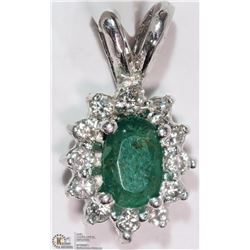 #26-14K WHITE GOLD EMERALD & DIAMOND PENDANT