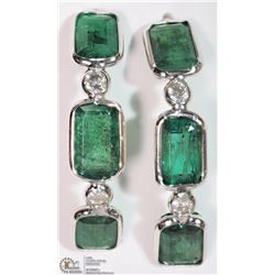 #28-14K WHITE GOLD EMERALD & DIAMOND EARRINGS