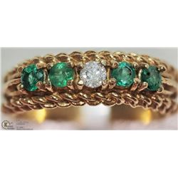 #38-14K YELLOW GOLD 4 EMERALD & DIAMOND RING