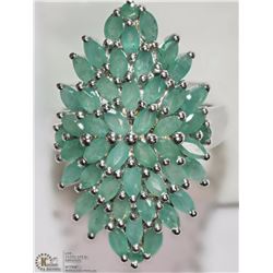 #42-STERLING SILVER EMERALD FLORAL DESIGN RING