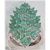 Image 2 : #42-STERLING SILVER EMERALD FLORAL DESIGN RING