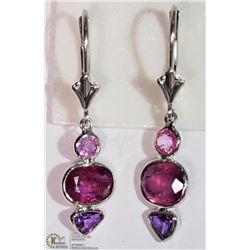 #49-14K WHITE GOLD PINK& PURPLE SAPPHIRE EARRINGS