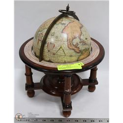 WOOD AND BRASS BASE GLOBE - OLD WORLD  12"X12"