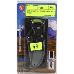 GROUP OF 4 NEW SPORTING POCKET KNIVES WITH POUCH