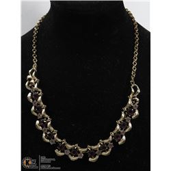 VINTAGE PURPLE RHINESTONE ORNATE NECKLACE