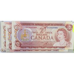 3 CONSECUTIVE UNC 1974 CANADIAN $2 BANK NOTES X3
