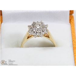14KT YELLOW &WHITE GOLD DIAMOND CLUSTER RING W/COA