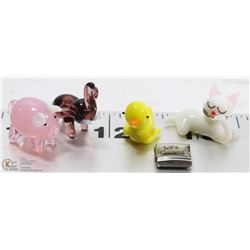 MINI BLOWN GLASS DUCK, CAT, ELEPHANT & PIG