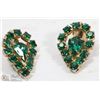 Image 1 : VINTAGE GREEN RHINESTONE CLIP ON EARRINGS