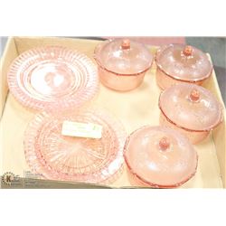 FLAT OF PINK GLASSWARE
