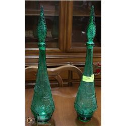 PAIR OF GREEN DECANTERS
