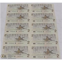 10 UNCIRCULATED CANADIAN $2 BILL W/ ROBINS X10