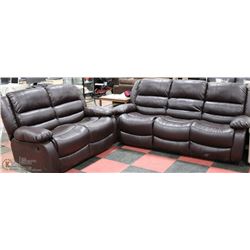 NEW MARTIN BROWN LEATHERETTE RECLINING SOFA AND