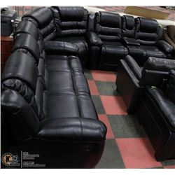 NEW BLACK LEATHERETTE RECLINING CONSOLE LOVE SEAT