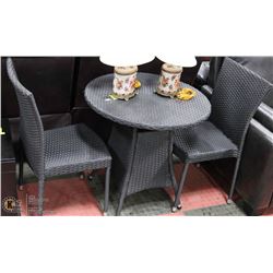 BLACK WICKER TABLE W/2 BLACK WICKER CHAIRS