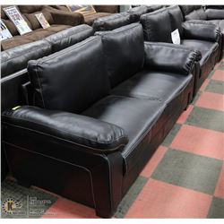 NEW BLACK LEATHERETTE WITH WHITE STITCHING SOFA