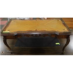 VINTAGE STYLE GLASS TOPPED W/ INLAY COFFEE TABLE