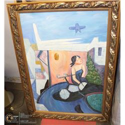 GOLD TONE FRAMED CANVAS PICTURE