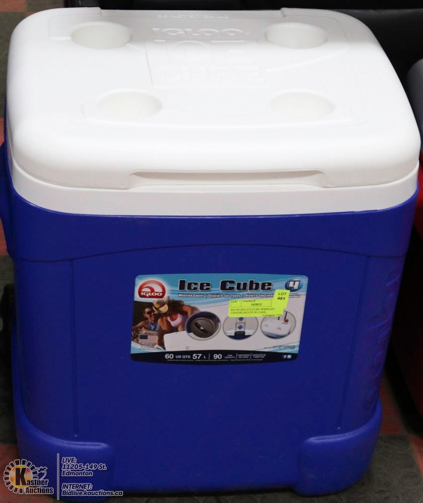 IGLOO BIG ICE CUBE WHEELED COOLER ,HOLDS 90 CANS,