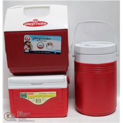 TWO NEW FOOD COOLERS AND ONE WATER COOLER