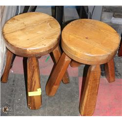 LOT OF 2 WOOD MILKING STOOLS