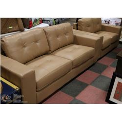 NEW COLOGNE NEUTRAL LEATHERETTE SOFA AND LOVE SEAT
