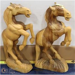 LOT OF 2 WOOD HORSE STATUES