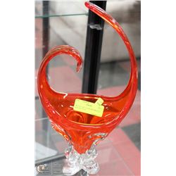 ORANGE ART GLASS DECORATIVE DISH 8 X 5 X 16