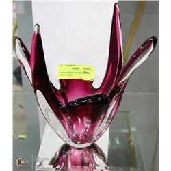 PURPLE ART GLASS DECORATIVE DISH 9 X 5 X 10