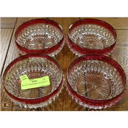 SET OF 4 CRANBERRY GLASS BOWLS