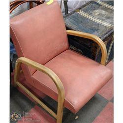 VINTAGE SALMON LEATHER CHAIR WITH WOOD FRAME