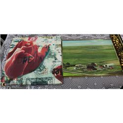 BARN SCENE PICTURE SOLD WITH FLORAL CANVAS PICTURE