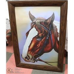 WOOD TONE FRAMED HORSE CANVAS PICTURE