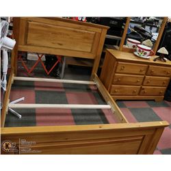 QUEEN SIZE PINE WOOD BEDFRAME SOLD WITH 6 DRAWER