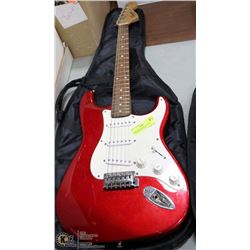 RED FENDER SQUIRE ELECTRIC GUITAR W/ SOFT CASE