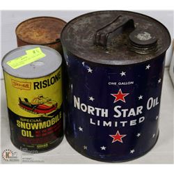 LOT OF 3 VINTAGE OIL CANS ONE IS NORTH STAR